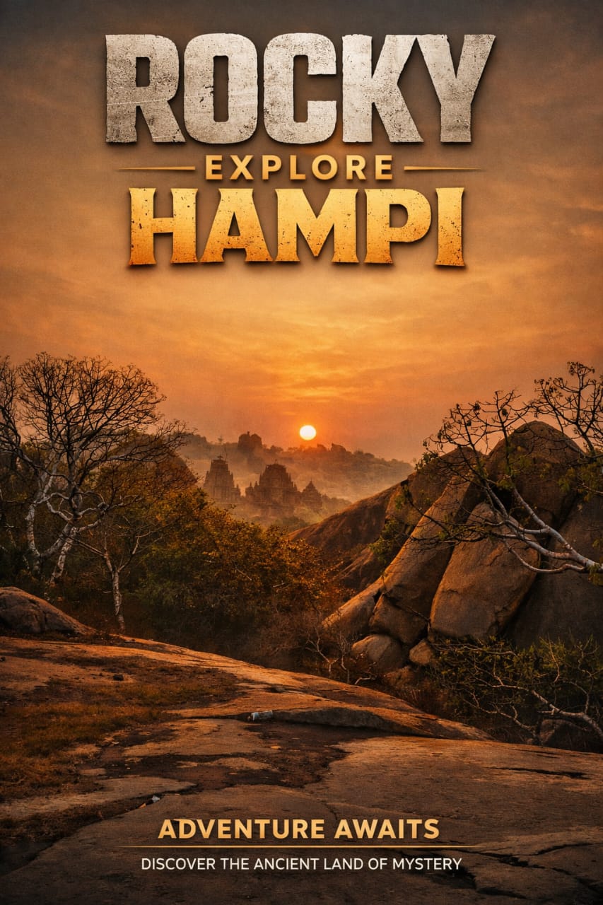 Hampi sunrise panorama with ancient ruins