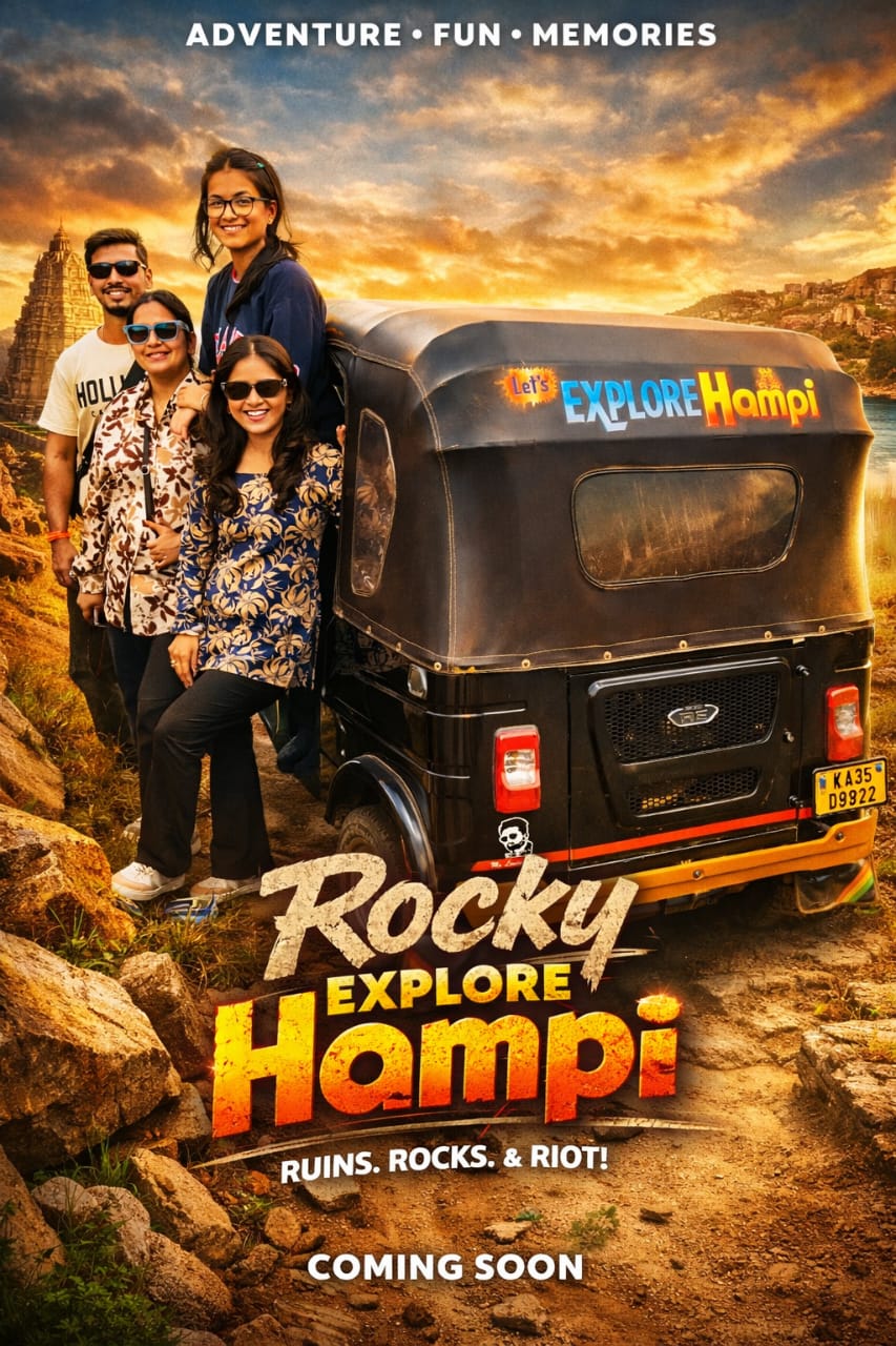 Happy travellers with Rocky's auto at Hampi